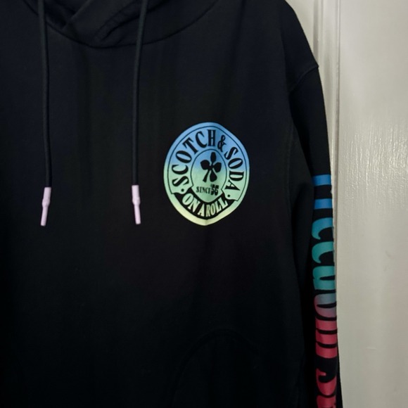 Scotch & Soda Hoodie XL Black Freedom Seeker Rainbow Graphic Organic Cotton - Picture 3 of 10